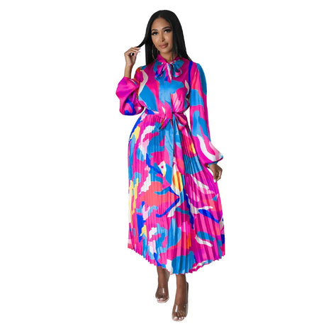 European And American Plus-Size Women Plus-Color Pleated Dress