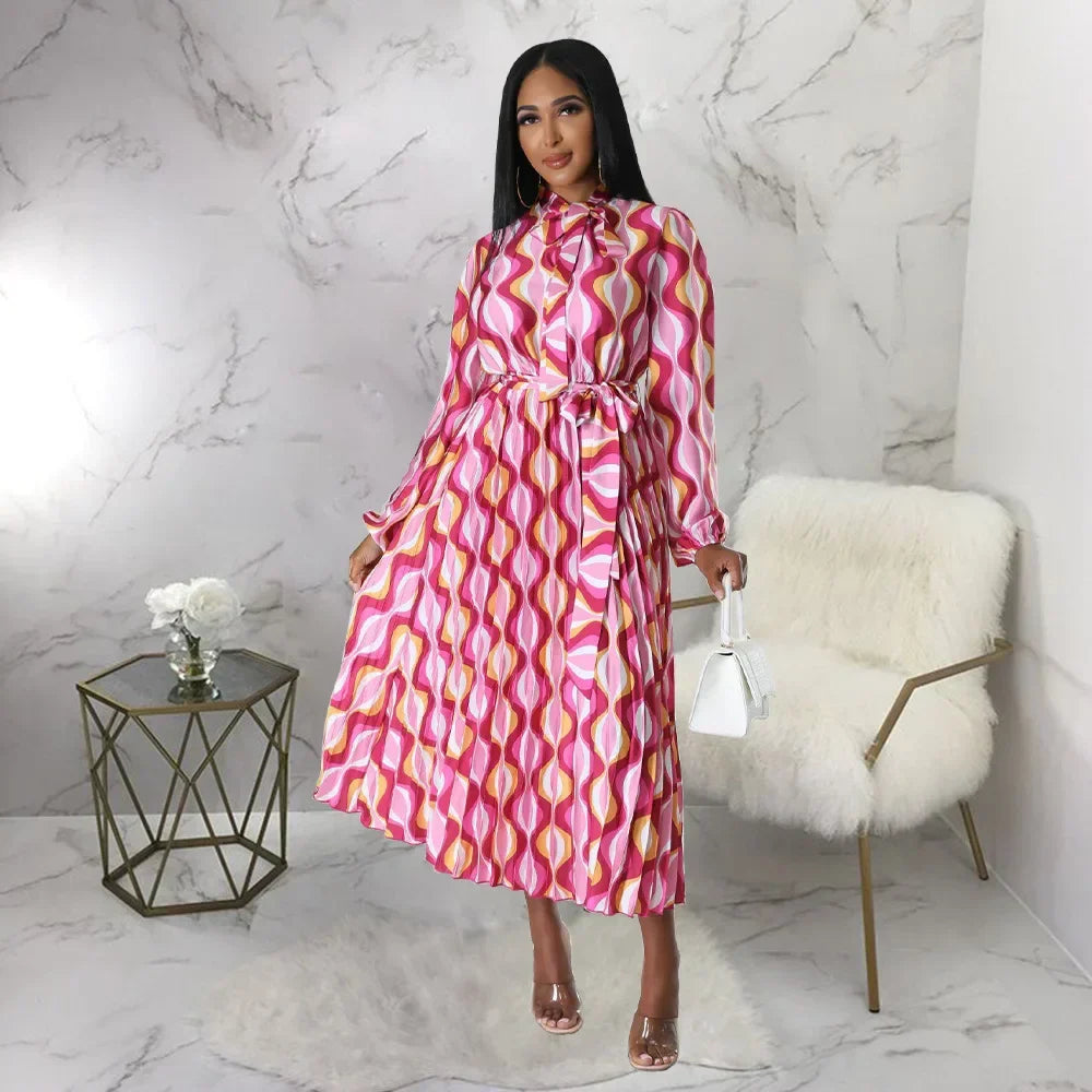 European And American Plus-Size Women Plus-Color Pleated Dress