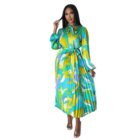 European And American Plus-Size Women Plus-Color Pleated Dress