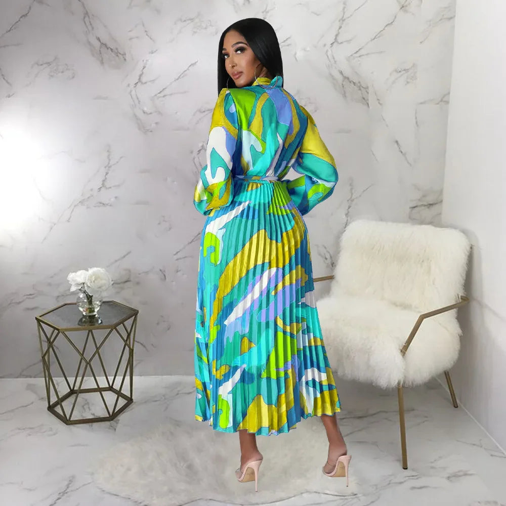 European And American Plus-Size Women Plus-Color Pleated Dress