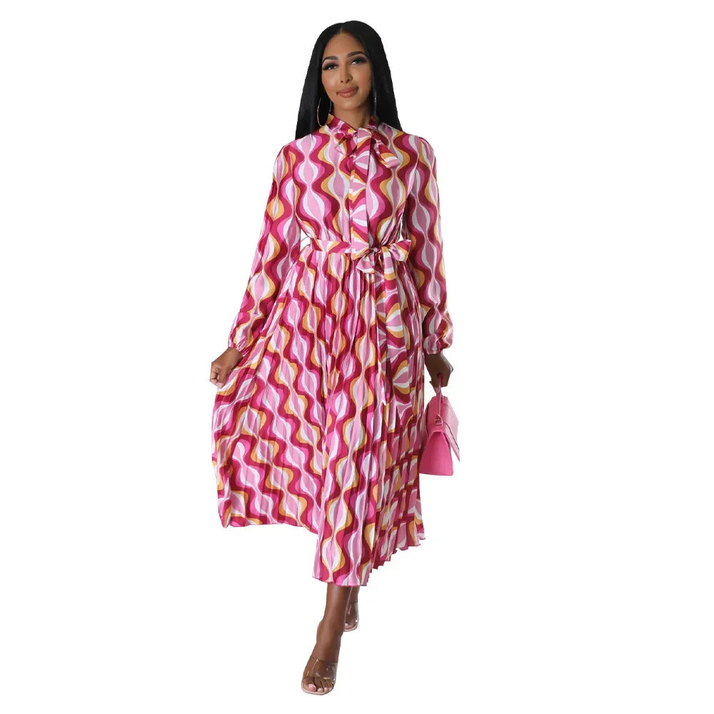 European And American Plus-Size Women Plus-Color Pleated Dress