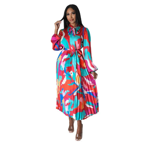 European And American Plus-Size Women Plus-Color Pleated Dress