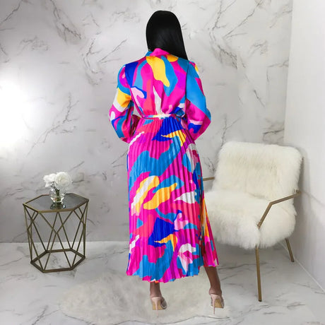 European And American Plus-Size Women Plus-Color Pleated Dress