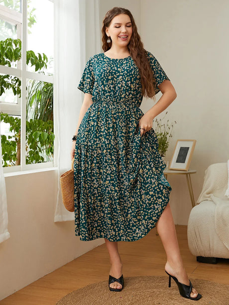 Fashion Big Size Women' Clothing Dress Summer O-Neck