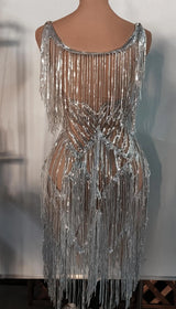 Flashing Sequins Fringes Rhinestones Transparent Dresses Women Evening