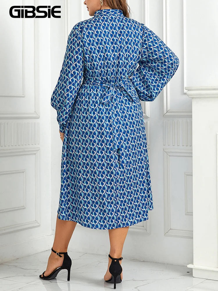 Gibsie Bow Tie Neck Belted Print Long Dress
