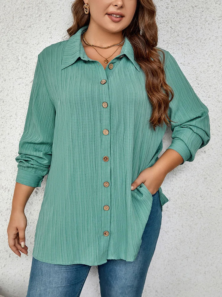 Gibsie Casual Solid Button Up Shirt Women Spring