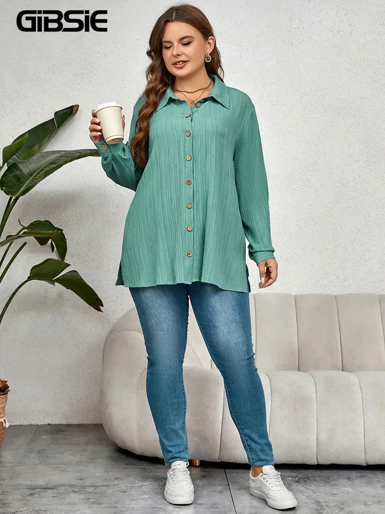 Gibsie Casual Solid Button Up Shirt Women Spring