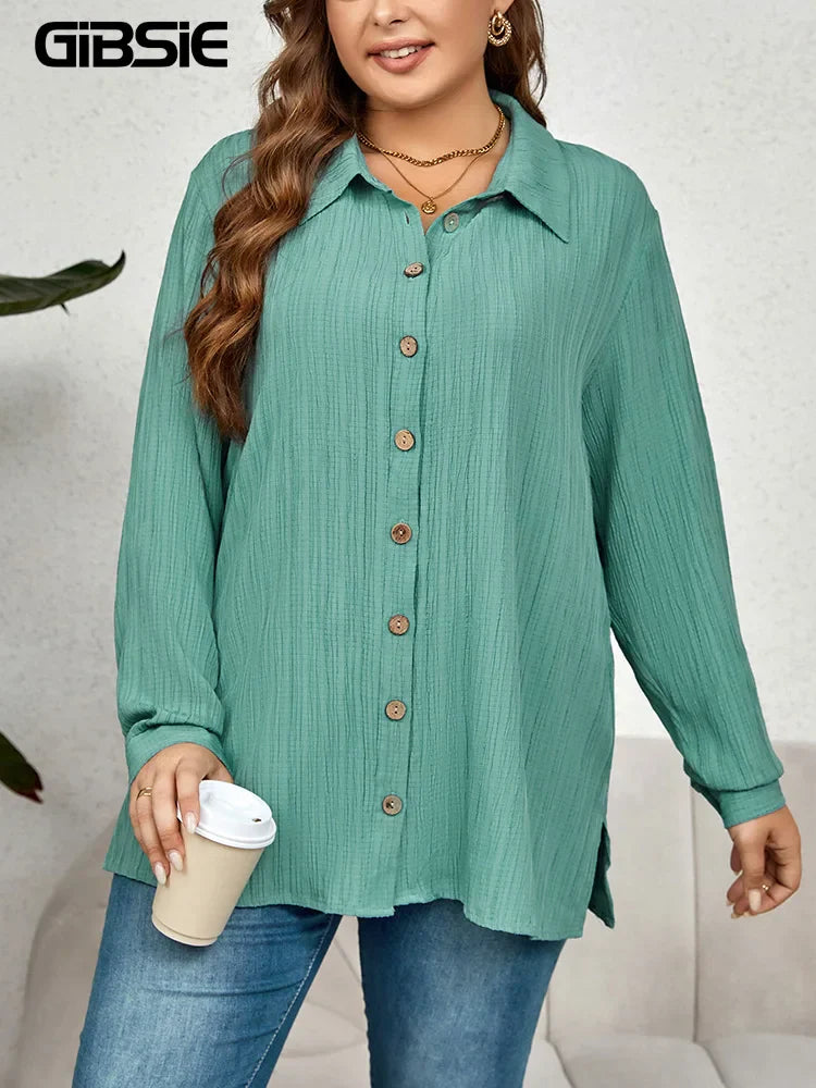 Gibsie Casual Solid Button Up Shirt Women Spring