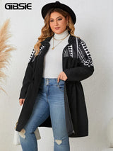 Gibsie Ethnic Print Black Mid Long Coat Women