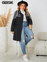 Gibsie Ethnic Print Black Mid Long Coat Women