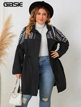 Gibsie Ethnic Print Black Mid Long Coat Women