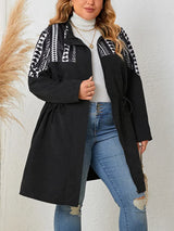 Gibsie Ethnic Print Black Mid Long Coat Women