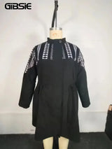 Gibsie Ethnic Print Black Mid Long Coat Women