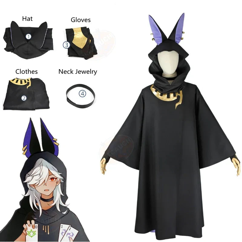 Genshin Impact Cyno Cosplay Black Cloak Hat Gloves