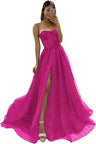 Glitter Tulle Ruffled Prom Dress Long Ball Gown