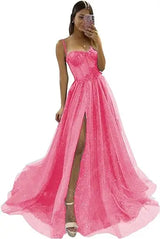 Glitter Tulle Ruffled Prom Dress Long Ball Gown