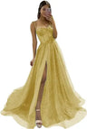 Glitter Tulle Ruffled Prom Dress Long Ball Gown