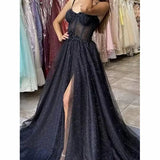 Glitter Tulle Ruffled Prom Dress Long Ball Gown