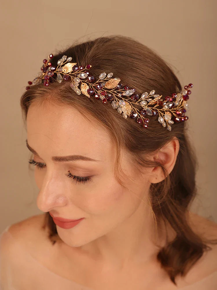 Gold Alloy Crystal Bead Flower Headband Hair Accessories