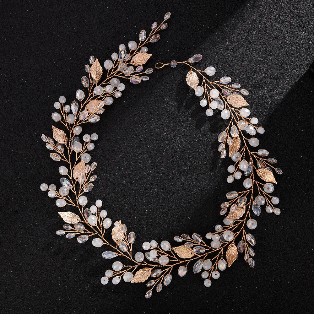 Gold Alloy Crystal Bead Flower Headband Hair Accessories