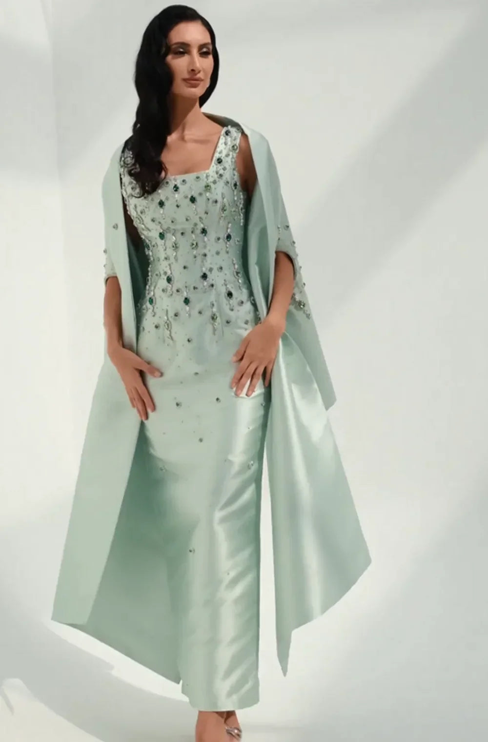 Green Crystal Handbeading Prom Dresses -Piece Jacket Back