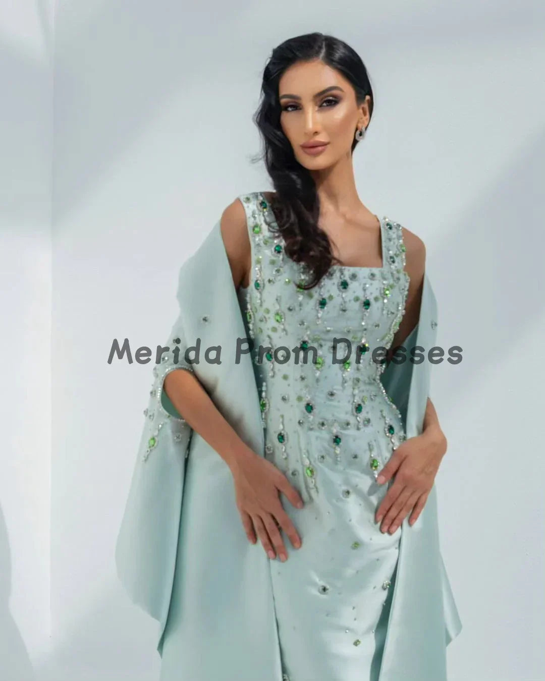 Green Crystal Handbeading Prom Dresses -Piece Jacket Back