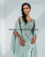 Green Crystal Handbeading Prom Dresses -Piece Jacket Back