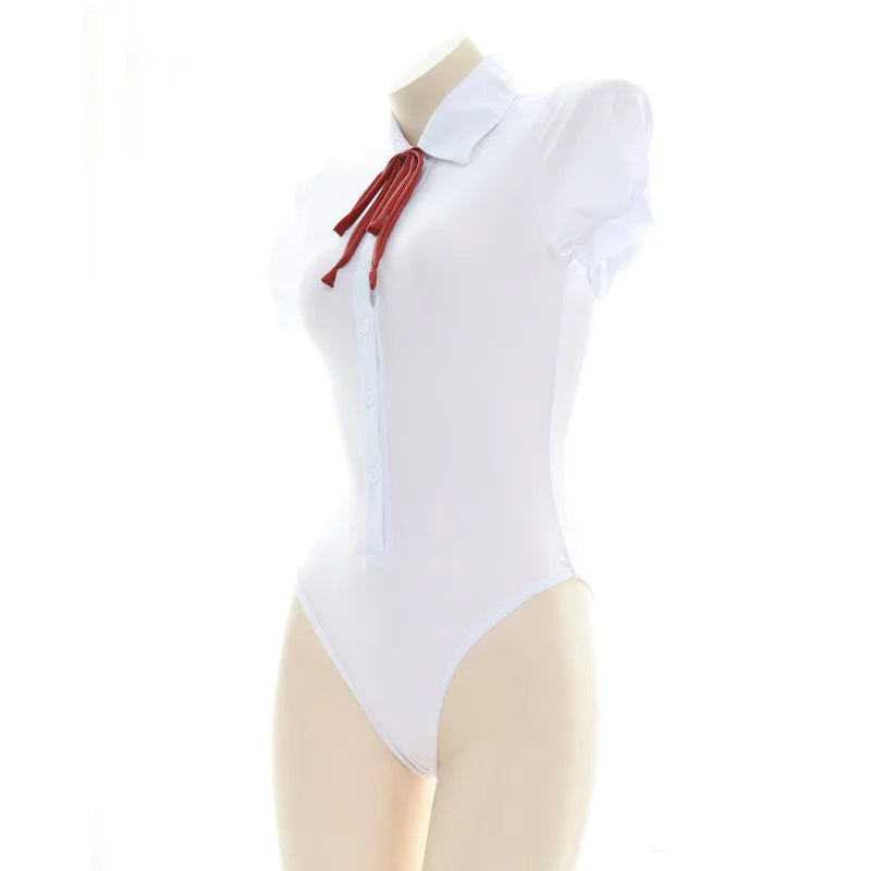 Anilv School Girl White Shirt Bodysuit Swimsuit Costume