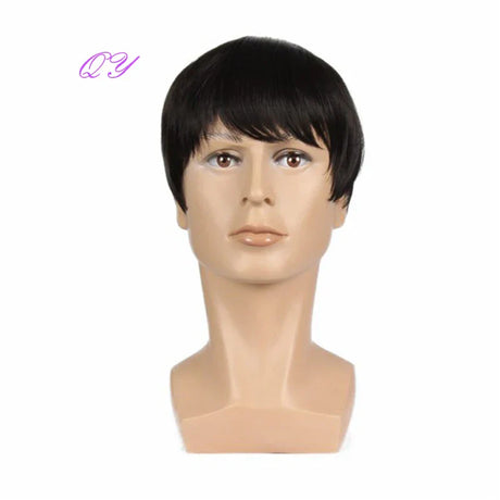 Synthetic Man Wigs Black Short Curly For Men