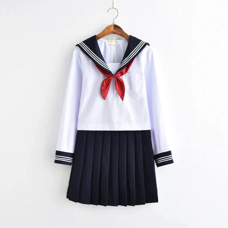 White Schoolgirl Uniform Japanese Class Navy Sailor School