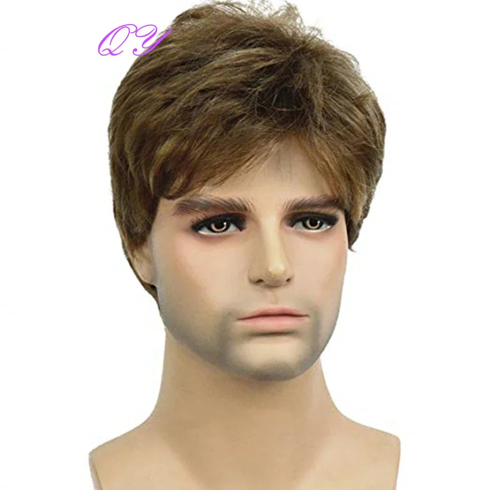 Synthetic Man Wigs Black Short Curly For Men