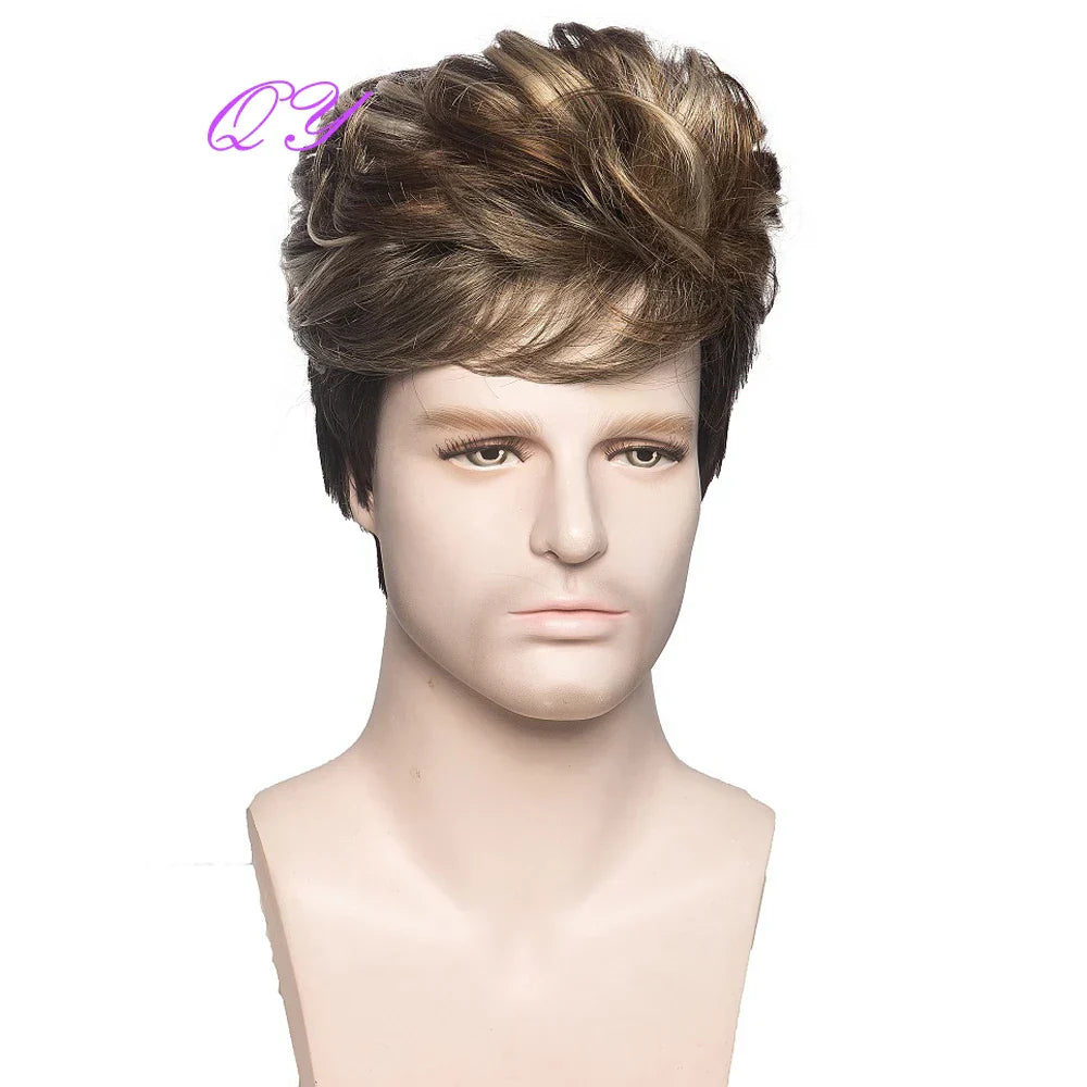 Synthetic Man Wigs Black Short Curly For Men