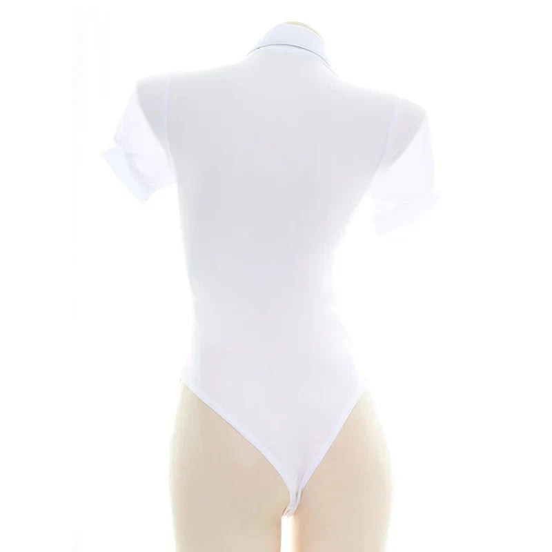 Anilv School Girl White Shirt Bodysuit Swimsuit Costume