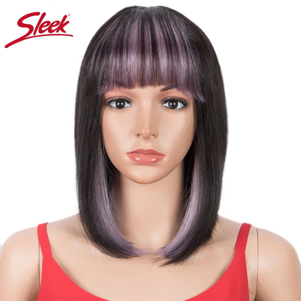 Sleek Short Bob Wigs With Bang Brazilian Straight