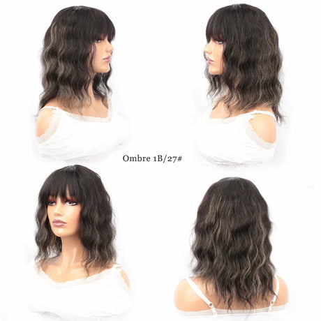 Wet And Wavy Bob Wigs With Bangs Ombre