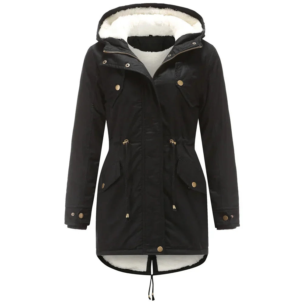 Quanss Winter Jacket Women Fashion Hooded Parkas Outwear