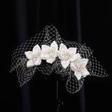 Vintage Champagne Mesh Bow Headband Bridal Headdress Wedding