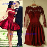 Burgundy Homecoming Dress A-Line High Collar Long Sleeves