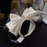 Vintage Champagne Mesh Bow Headband Bridal Headdress Wedding