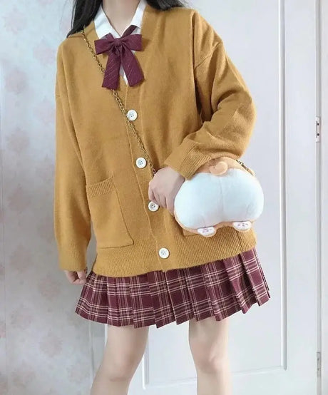 Japan School Sweater Spring Autumn V-Neck Cotton Knitted