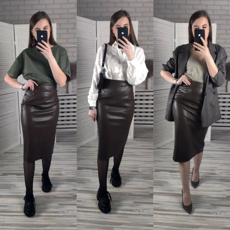 Neophil 74Cm Women' Winter Pu Leather Midi Skirts