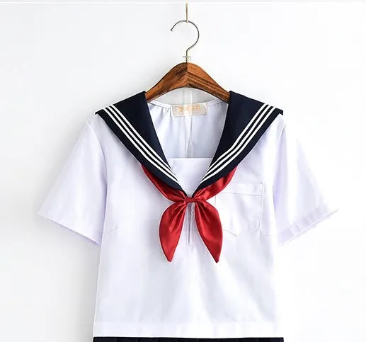 White Schoolgirl Uniform Japanese Class Navy Sailor School