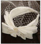 Vintage Champagne Mesh Bow Headband Bridal Headdress Wedding