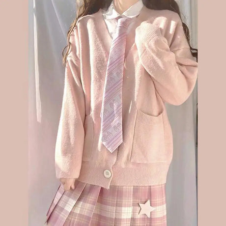 Japan School Sweater Spring Autumn V-Neck Cotton Knitted