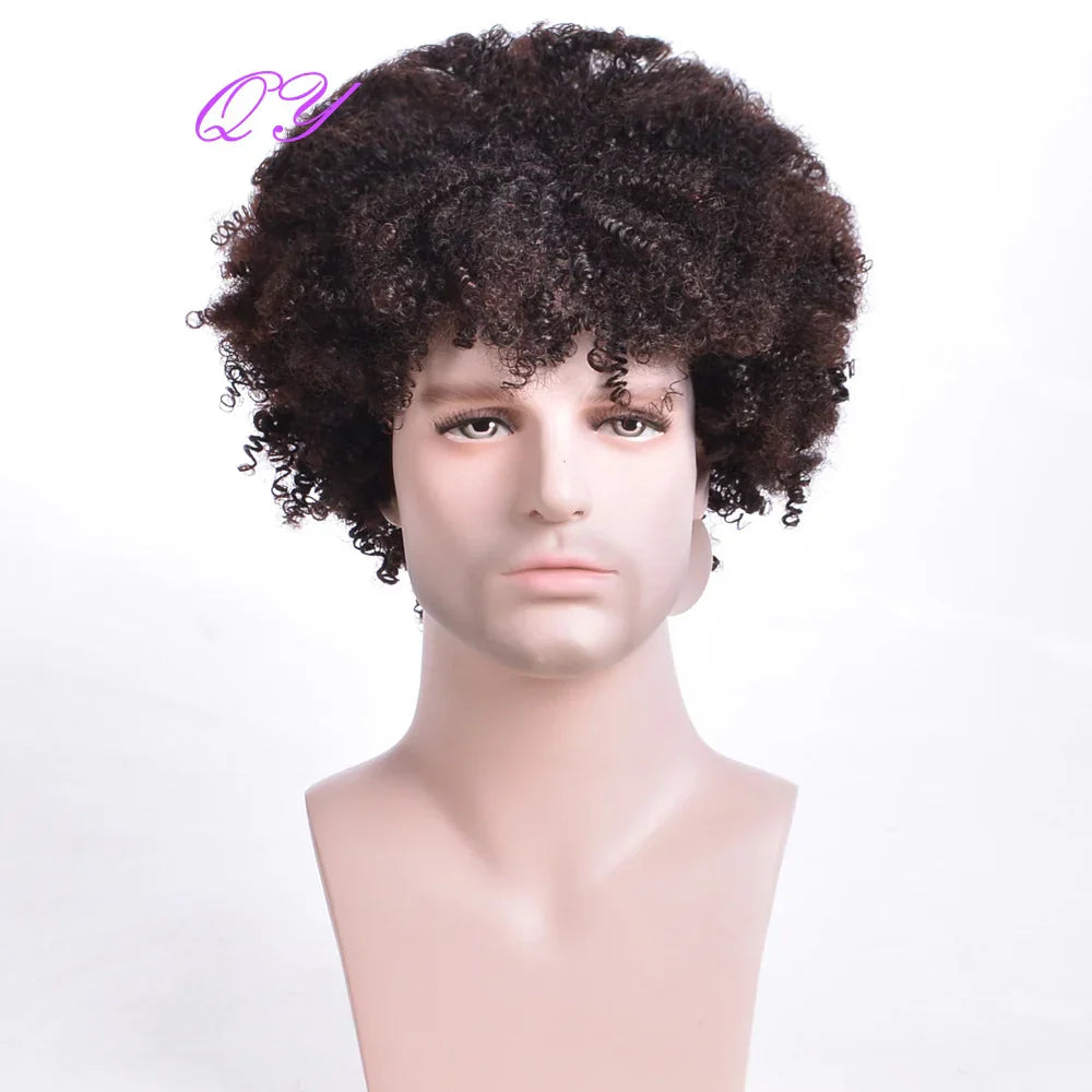 Synthetic Man Wigs Black Short Curly For Men