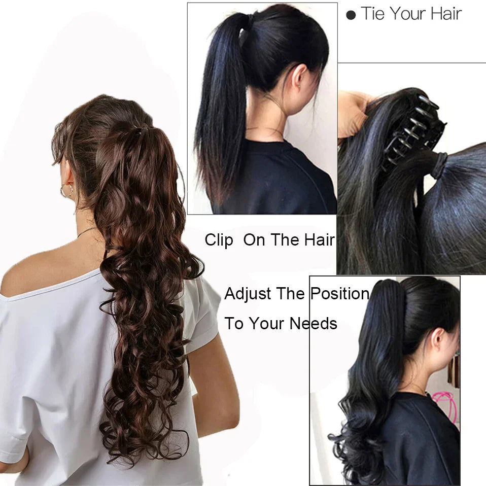 Benehair Synthetic Long Wavy Claw On Ponytail Black