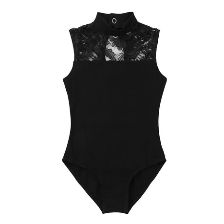 Kids Girls Ballet Leotard Sleeveless Turtle Neck Lace