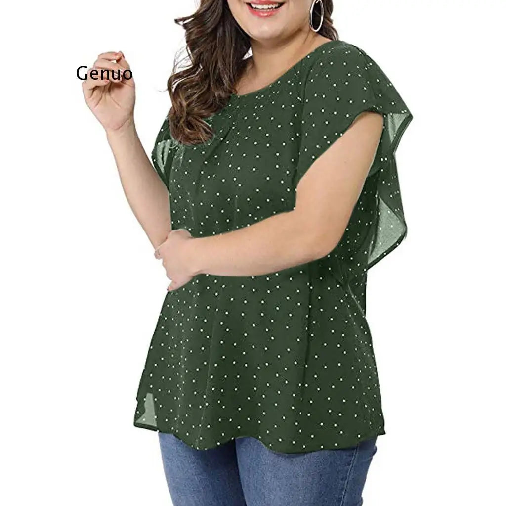 Women' Summer Blouses Ruffle Sleeve Shirt Top Polka
