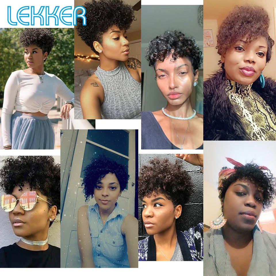 Lekker Short Curly Human Hair Wigs For Black